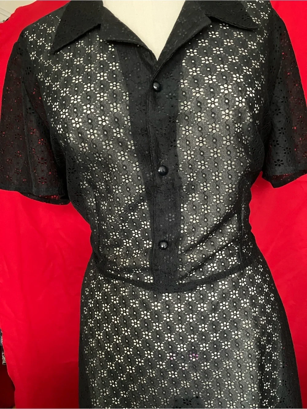 Vintage Black lace Shirtwaist Dress Volup! - Picture 4 of 6